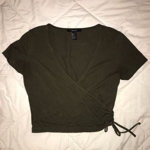Forever 21 moss green ruched tie top